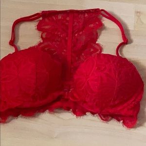 Red Lace front close racer back bra from PINK